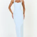 Sandy Maxi Dress - Sweetheart Neckline Halter Dress in Light Blue