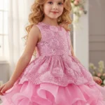 Sleeveless Round Neck Rosette Sequin Organza Flower Girl Dresses 1028863502898