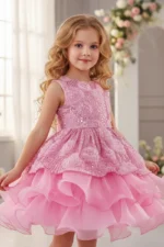 Sleeveless Round Neck Rosette Sequin Organza Flower Girl Dresses 1028863502898