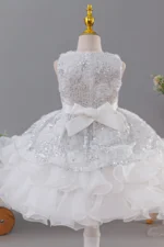 Sleeveless Round Neck Rosette Sequin Organza Flower Girl Dresses 1028863502898 - Image 2