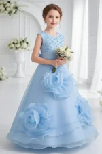Sleeveless V-Neck Organza Floor Length Flower Girl Dresses 1029248406776