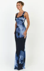 Summer Maxi Dress - Cowl Neck Slip Dress in Twilight Orchid Print - Image 2